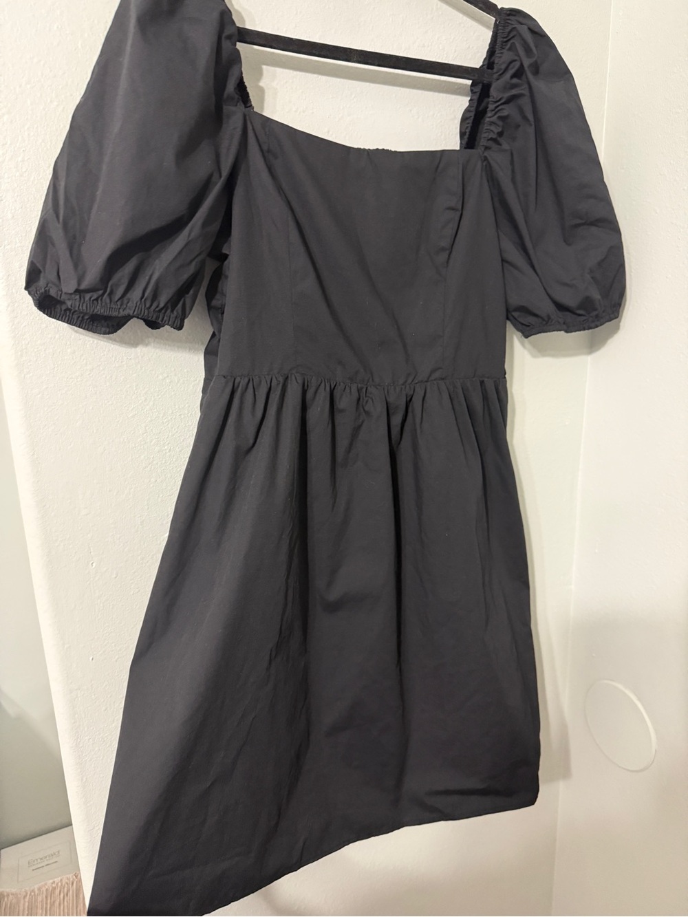 Cotton Blend Black Puff-Sleeve Square Neck Smocked Back Dress XL